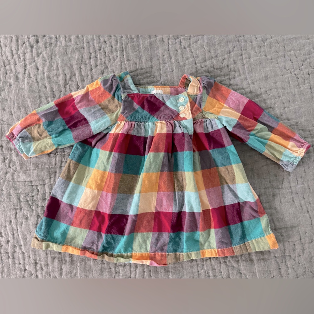 Vintage Baby GAP Multicolor Plaid Dress Full Skirt Fall 6-12 months 100% Cotton